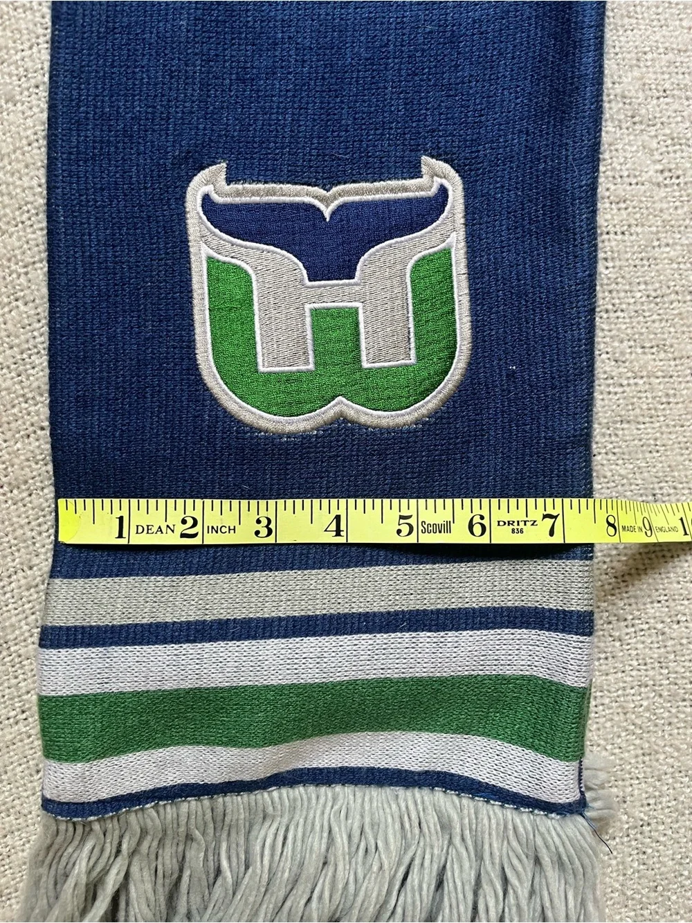 Hartford Whalers Logo Navy, Green & Gray Scarf - Branded Knit